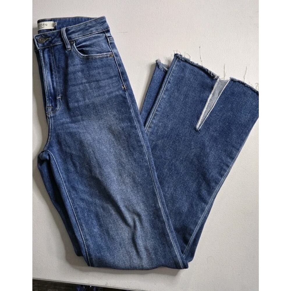 Hidden High Waist Slit Inseam Flare Jean Size 27 medium Wash Denim